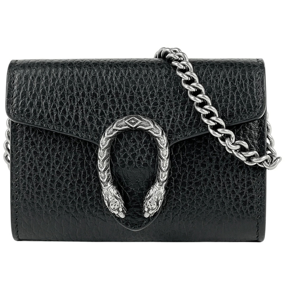 Gucci Dionysus Chain Wallet Card Leather Black